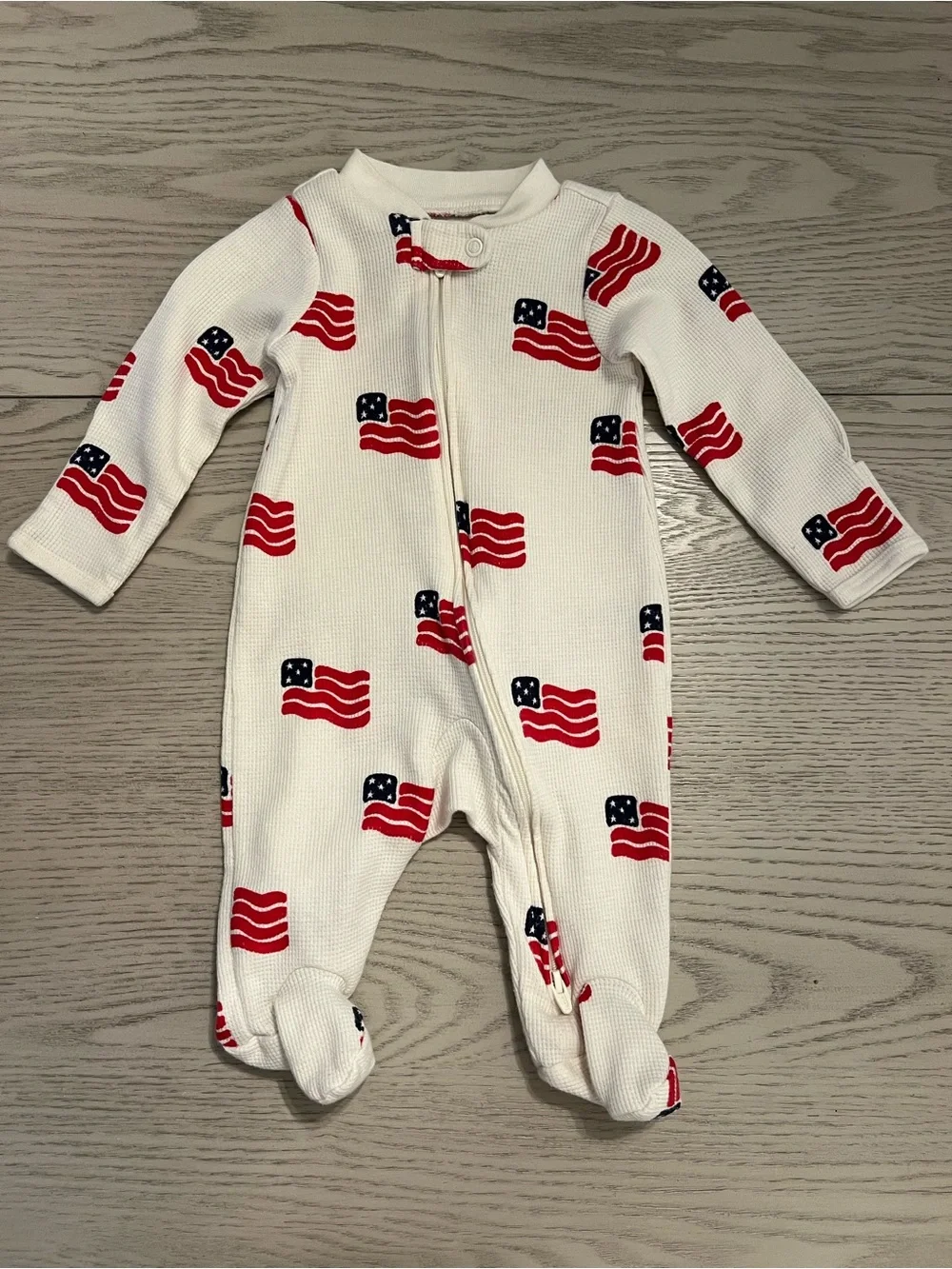 Baby White One-Piece Footed Pajamas with American Flag Print